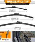 24 Inch And 21 Inch Windshield Wiper Blades With 13 Inch Rear Wiper For VW Tiguan 2007-2017 Pack Of 3 All Weather OEM Quality