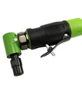 Quarter Inch Air Drive Angle Die Grinder Equipped With A Rotating 360 Degree Exhaust Hood To Blast Dust Off Your Workspace
