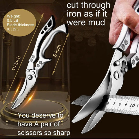 Heavy Duty Stainless Steel Kitchen Scissors Spring Loaded Poultry Shears For Bone And Meat Tenderizing Ultra Sharp Multipurpose Utility Scissors For Chicken Fish Turkey And Vegetables Boss Level Home Cook Or Chef Favorite, 10-inch