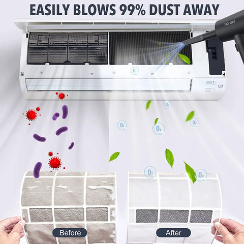 2 In 1 Cordless Air Duster With 120000 RPM Turbo Power And 7600mAh Battery Rechargeable Dust Blower removing dust from air filter