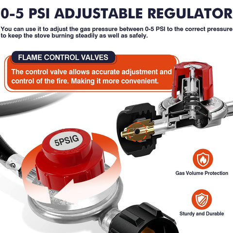 Adjustable regulator with flame control valve for Beast High-Pressure Outdoor Propane Stove With 100,000 BTU Heat For Serious Outdoor Cooking