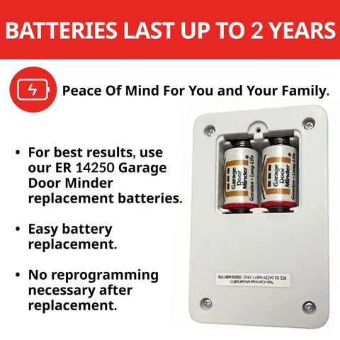 Battery compartment for Fully Wireless Garage Door Monitor System With Whole House Alerts And Custom Beeps Lights And Delays No WiFi Needed Two Minute Install Perfect For Seniors And Peace Of Mind Across Your Home.