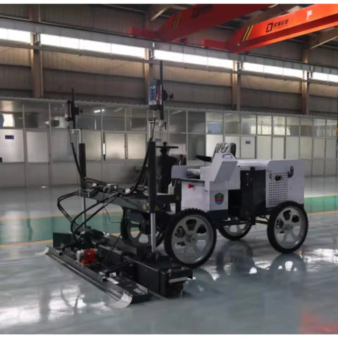 Automated Concrete Screed Machine For Warehouse Flooring And Paving Workhorse Heavy Duty Multi Config Structural Grading Tool With Autonomous Spatial Reference Perfect For Farm Construction And Land Management Jobs, white wheeled unit on warehouse floor