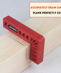 Heavy Duty Positioning Squares For Woodworking Set Of Eight Precision Layout Gauges With Dual Scale Edges on a plank marking for cutting.