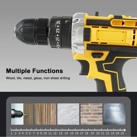 Pro Grade 21V Cordless Electric Drill Driver Kit With Two 1200 mAh Lithium Batteries and Multi Speed Settings for No Fuss Power and Kickass Performance Around The House close-up of drill power settings.