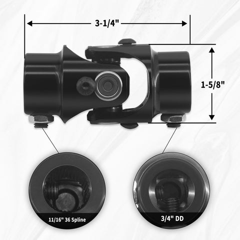Eleven Sixteenths To Thirty Six Spline Three Quarter Inch Heavy Duty Black Steering Universal Joint Shaft, 83mm Length