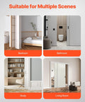 Heavy Duty Bypass Sliding Door Hardware Kit For Two Doors Four Foot Aluminum Alloy With Finger Pulls Closet Door Hardware Set Fits Doors From One And Three Eighths To One And Three Quarters Inches Thick Supports Up To One Hundred Fifty Pounds installed in bedroom, bathroom, study, and living room scenes.
