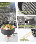 All In One Camping Cookware Gear With 3500W Portable Stove, 1.70L pot cooking with vegetables, non-stick pan, kettle pouring water
