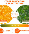 Color changing silica gel desiccant balls for moisture absorption, showing orange and dark green beads, 2 pounds of heavy duty moisture control.