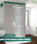 All In One Shower System With 10 Inch Square Rain Head, 2 In 1 Handheld Sprayer, Wall Mount Rough In Valve, Brushed Nickel Finish