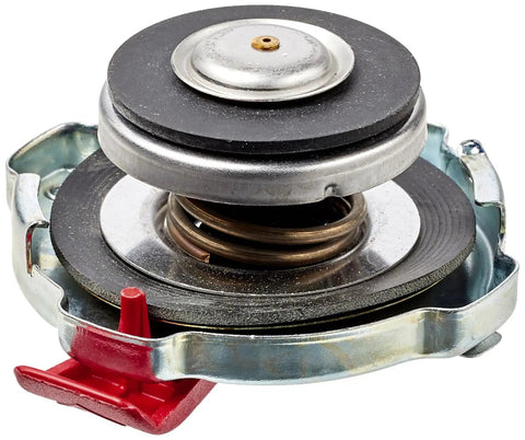 Safety Lever Radiator Cap With Built In Vent For Quick Pressure Release Keeps Coolant System Pressure No Fuss Install And Removal Reliable Auto Cooling Cap For Cars Trucks And DIY Maintenance, metal cap with red lever and coil spring.