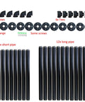 Industrial Iron Pipe Shelf Kit Four Tier Wall Mount Open Shelves Black For Home Office Kitchen 42 Inches Tall 12 Inches Deep Three Quarter Inch Pipe DIY Shelving Brackets Hardware Included, showing components like elbows, tees, flanges, and pipes.