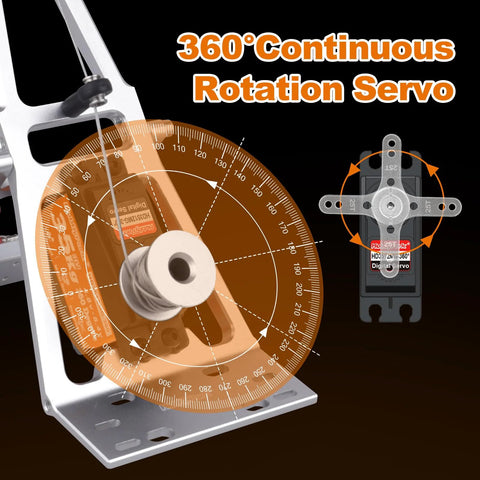 Front view of HobbyPark 360° continuous rotation servo with orange dial and metal gears.