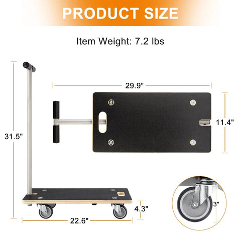 Premium Heavy Duty Rectangular Wood Platform Dolly With Handle For Moving Furniture size dimensions and weight display