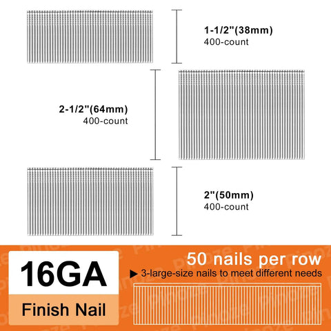 Built Tough 304 Stainless Steel Finish Nails 1200 Count 16 Gauge Bundle 2-1/2 2 1-1/2 Inch Assorted Collection Smooth Shooting overview.