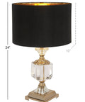 Crystal Accent Table Lamp With Gold Accents, Faux Silk Shade And Iron Base, 14 x 14 x 24 Inches, black shade, faux crystal