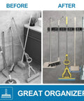 Heavy Duty Broom Holder Wall Mount For Garage And Laundry Room Stainless Steel Mop Organizer With Five Racks And Four Hooks