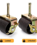 Eight Pack Heavy Duty Bed Frame Casters with Locking Swivel Wheels, 2 Inch Metal Rollers, showing locked and unlocked positions