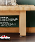 30 Pack 2 Inch Brown Rubber Furniture Levelers With Non Slip Grip Shims visible under table leg against green wall.