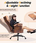 100-130 Degree Reclining Tall Office Chair With Foot Rest And Adjustable Armrests in reclined position, microfiber upholstery.