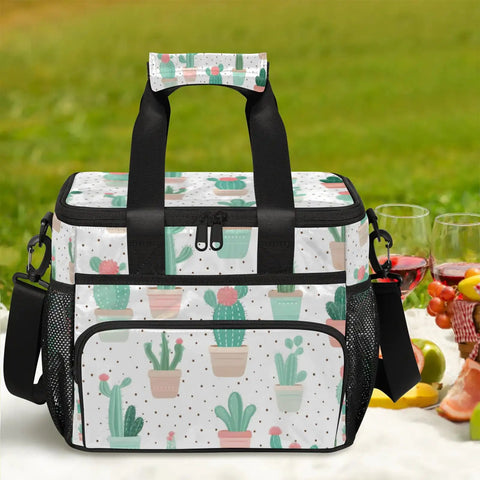 Cactus-patterned Insulated Picnic Backpack Cooler Tote For Women And Men Large 12x8.7x10 Inch Lunch Bag on grass