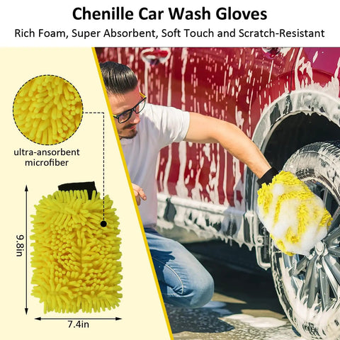 10 Piece Car Wash Detailing Kit With Collapsible Bucket Wash Mitt Sponge Towels Wheel Brush Window Squeegee Chenille Microfiber Mitt
