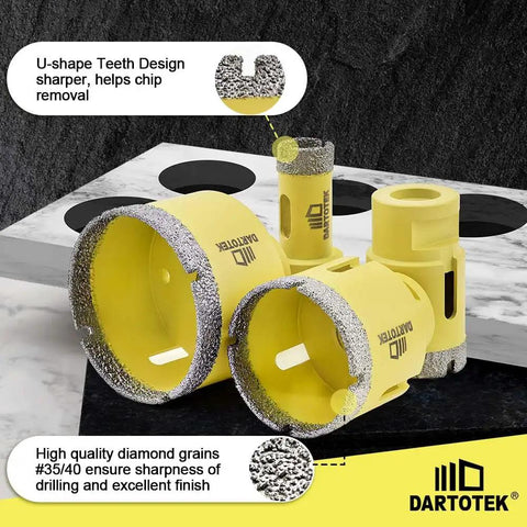 Tile Hole Saw Drill Bits Set 10 Piece For Porcelain Ceramic Granite Marble And Masonry Includes Core Bits Enlarging Bits Chamfer Bit With 6 8 10 25 35 50 65 mm Sizes And 10 mm Hex Shank For Diy Home Projects.