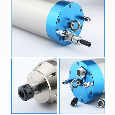 Heavy Duty 3.2Kw Water Cooled Spindle Motor 220V 24000Rpm With Er25 Dynamic Balance Nut 125Mm Diameter close-up view of spindle motor components