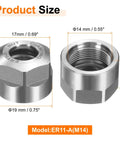 ER11 Collet Clamping Nut With M14 Thread And Premium 40Cr Alloy Steel Construction Featuring Dynamic Balance Holes, showing size dimensions.
