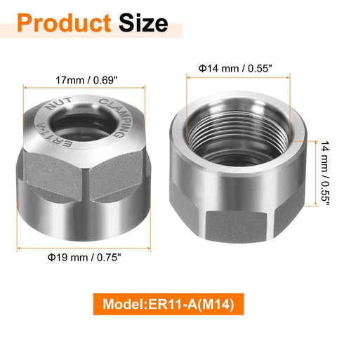 ER11 Collet Clamping Nut With M14 Thread And Premium 40Cr Alloy Steel Construction Featuring Dynamic Balance Holes, showing size dimensions.