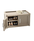 Waterproof UV Resistant Shoe Cabinet Storage Bench Indoor Outdoor With Adjustable Shelves Double Door Grey, open with shoes inside