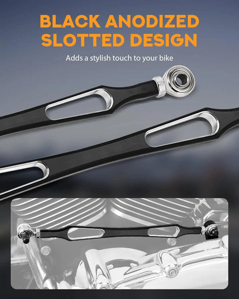 Shift Linkage Kit for Touring Motorcycles Including Softail Trike Road King Electra Street Glide 1986 to 2024 Black Style C Heavy Duty Shifter Linkage For Ride Ready Smooth Gear Shifts And Easy Install, black anodized slotted design