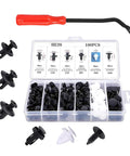 100Pcs Car Bumper Retainer Clips With Fastener Remover Tool Durable Plastic Clip Set in storage box with red handle tool
