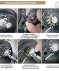 Installation steps for 12 Teeth Drive Gear Kit for Lawn Mower Replacement with keys, springs, and clips.