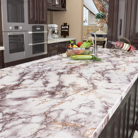 197 Inches Long And 36 Inches Wide Marble Contact Paper For Countertops Waterproof Peel And Stick Self Adhesive Vinyl Wrap No Mess Easy Install For Kitchen Counters Desks And Table Tops With Seamless Look on kitchen counter