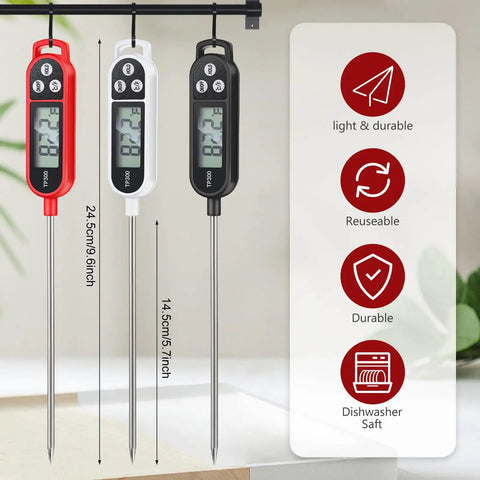 Six Pack Instant Read Meat Thermometers With Long Probes Waterproof Digital Thermometer For BBQ Grilling And Home Cooking 9.65 Inch