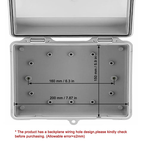 Tough As Nails Heavy Duty ABS Plastic Junction Box IP65 Waterproof Dustproof Outdoor Electrical Enclosure 6.7x8.7x4.3 Inches open with mounting hole layout