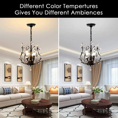 Vintage K9 Clear Crystal 3-Light Pendant Ceiling Fixture In Black Finish with adjustable chains in living room display