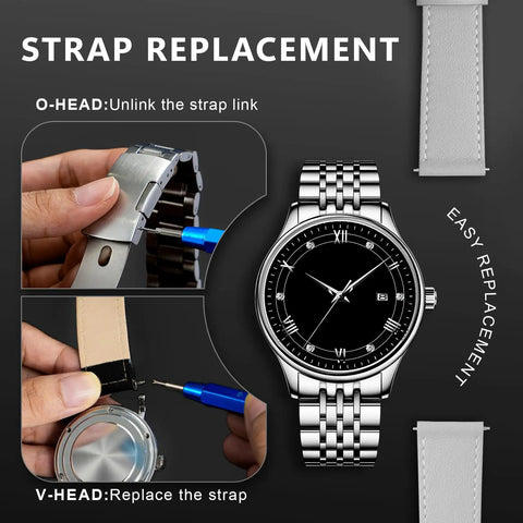 Pro Grade All In One Watch Repair Kit With Press Tool For Battery Swap And Strap Sizing in use for strap replacement.