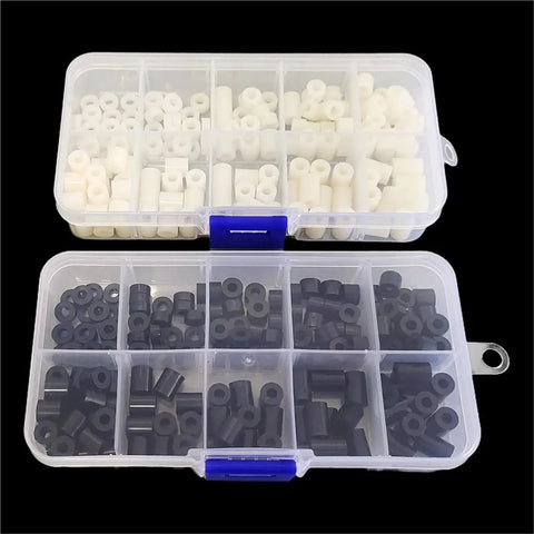 1000 Piece ABS Nylon Non Threaded Hollow Spacer Kit White For Jewelry Making And Electronics Assembly Versatile Standoff Spacers For Neat Gaps Layered Bead Layout DIY Craft Supplies in white and black cases