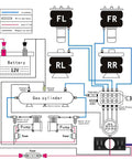 Diagram of 12V 8 Valve Air Ride Suspension Manifold Kit With Control Panel Ship Type Switch And Five Gauge Display Red for auto and motorcycle.