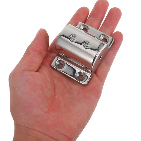Stainless Steel Square Flag Pole Base Holder Deck Mount Bracket For Boats, Pontoon, And Yacht - 22mm Marine Pipe Mount, Beefy, Dock-Ready Flag Pole Bracket, Universal Fit, Rugged Marine Hardware, shown in hand