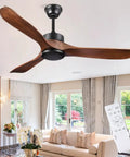 60 Inch Outdoor Farmhouse Ceiling Fan With No Light And Remote Control, 3 Solid Wood Blades in Living Room, Walnut Finish