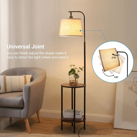 Space Saving Floor Lamp With Attached End Tables Two Handy Round Tables For Bedroom Living Room Or Office Adjustable Reading Lamp Farmhouse Style Nightstand Light