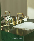 8 Inch Brushed Gold Widespread Bathroom Faucet With 2 Handles And 3 Holes Hexagonal Design Stainless Steel Pop Up Drain