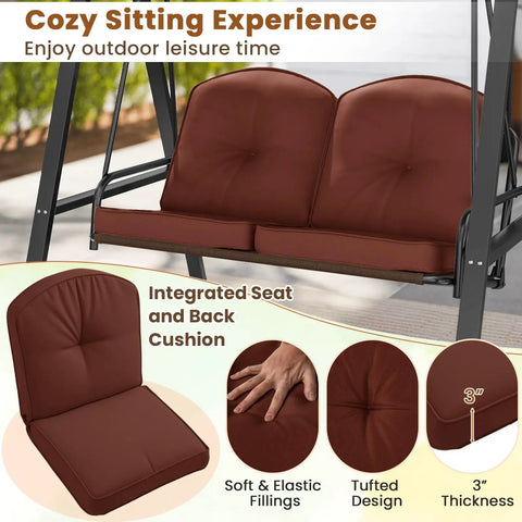 Two Person Patio Porch Swing With Adjustable Canopy Heavy Duty Metal Frame Comfy Cushions Outdoor Garden Swing close-up