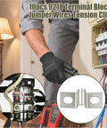 Person connecting 9218 terminal block using Techie Friendly Terminal Block Jumper Wires Tension Clips Kit 10 Pieces.