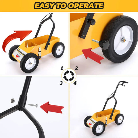 High Performance Parking Lot Line Striper For Inverted Spray Paint With 8 Inch Heavy Duty Wheels demonstrated in use