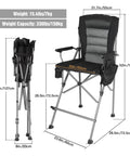 Extra Tall Folding Director Chair For Big And Tall Adults Up To 330 Lbs Bar Height Portable Camp Chair with dimensions and features