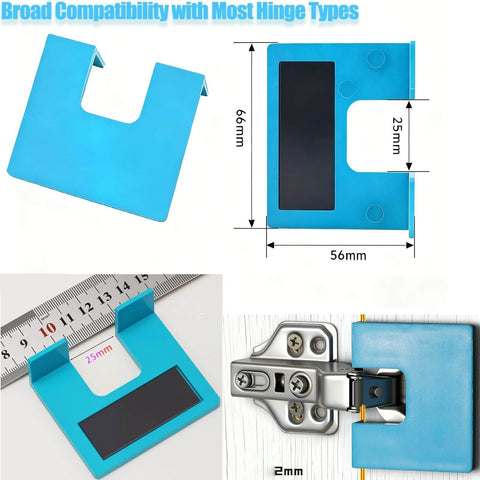 Magnetic Door Hinge Jig No Drill Installation And Precise Alignment Adjustable Guide for hinge cutting and latch locks in blue.